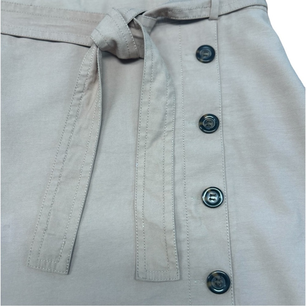 Ann Taylor Tan Khaki Cotton Sateen Pencil Skirt Button Detail & Belt Size 12 - Picture 6 of 13